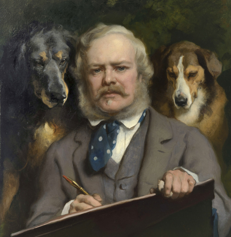 The Connoisseurs, self portrait with two dogs